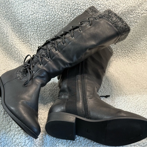 Torrid Knee-High Faux Leather Boots with Sweater Knit Cuffs - Picture 5 of 8